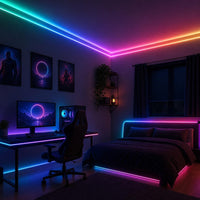 Tira LED neón RGB Nébula instalada en una habitación gaming